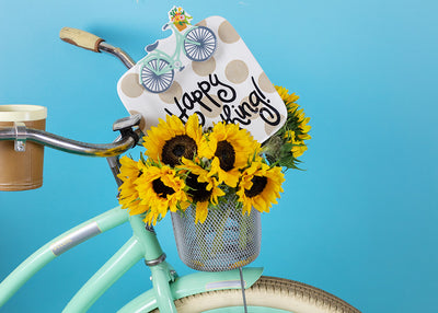 Bicycle Mini Attachment on Neutral Dot Mini Platter with Sunflowers