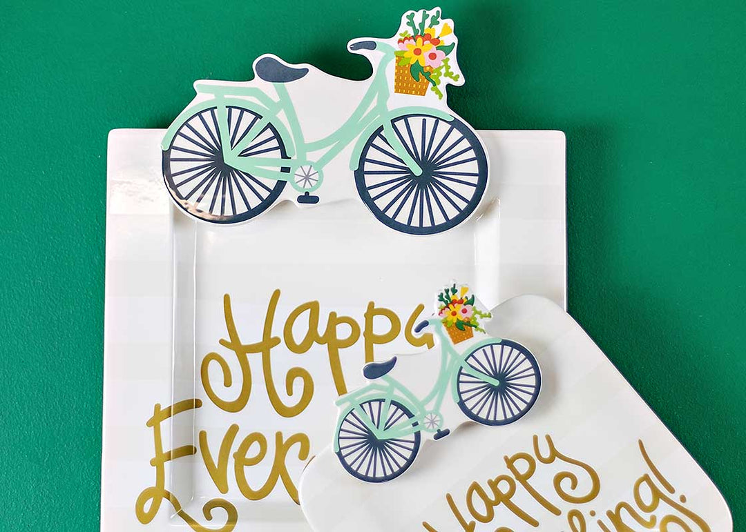 Big and Mini Bicycle Attachments on White Stripe Platters