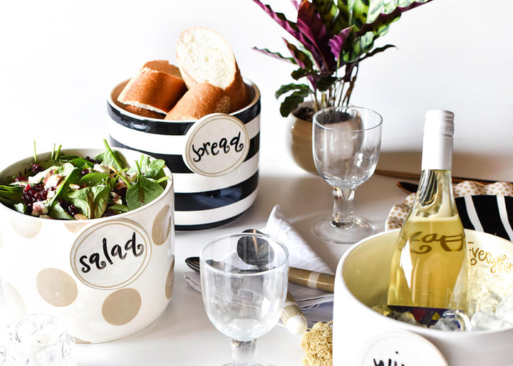 Tablescape Set with Black Stripe Mini Bowls
