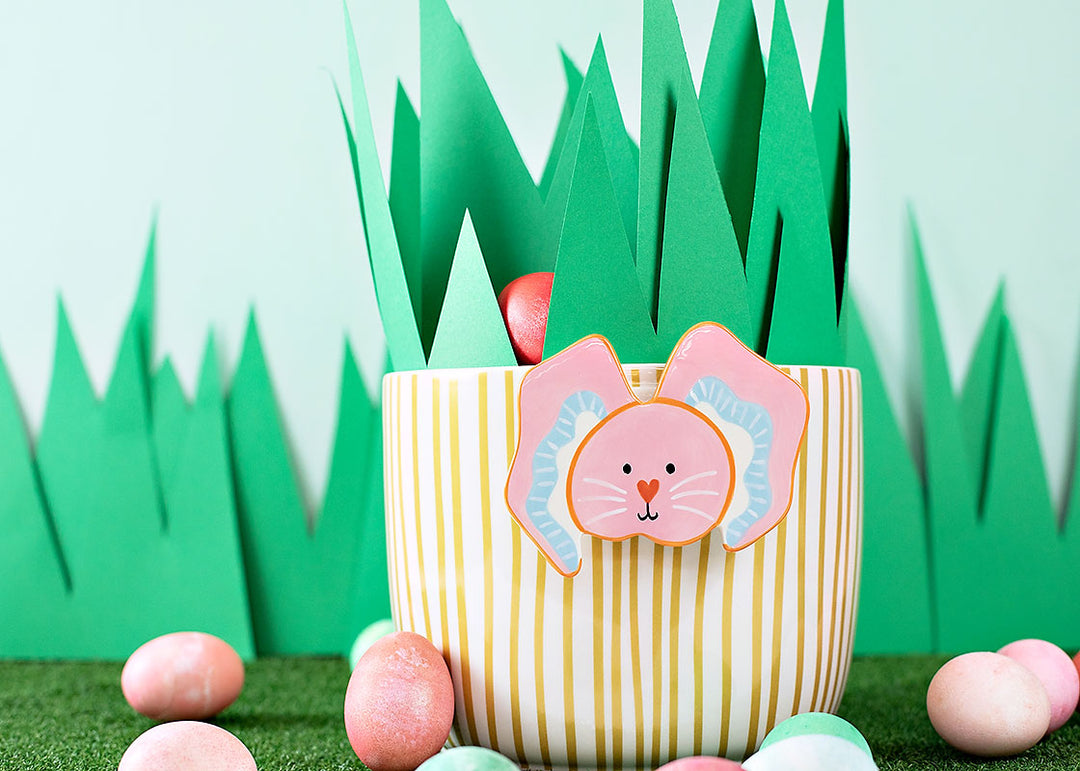 Pink Bunny Attachment Paired with Gold Stripe Mini Bowl