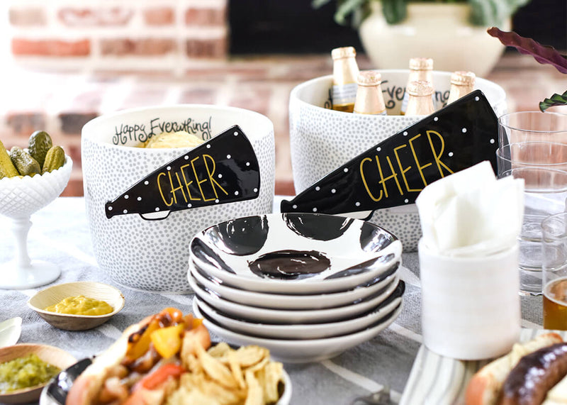 Cheer Megaphone Mini Attachment on Stone Small Dot Happy Everything! Bowl with Coordinating Decor
