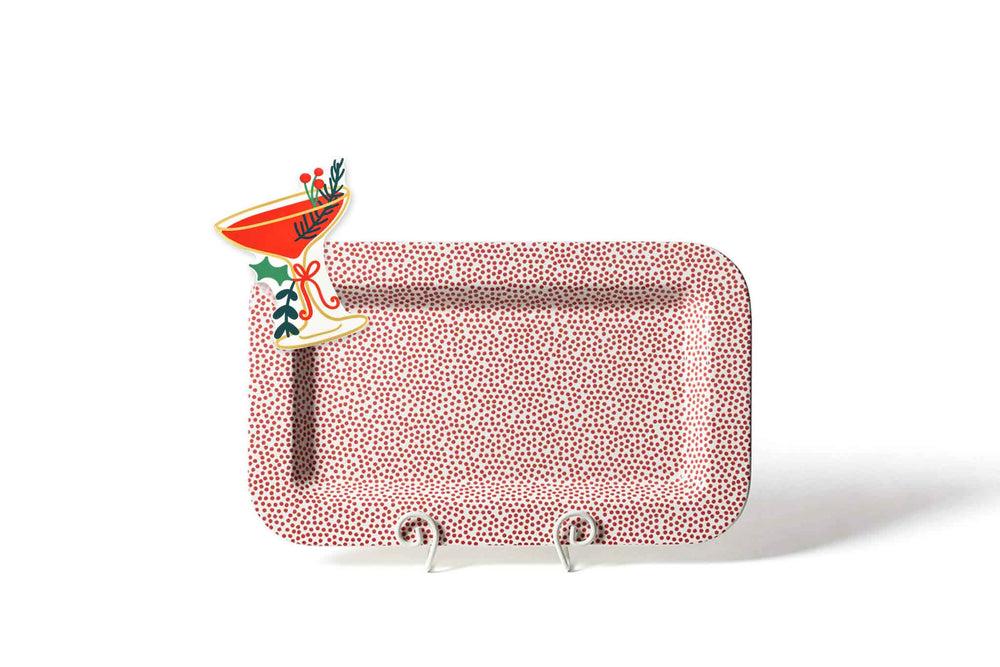 Red Small Dot Rectangle Platter with Christmas Cocktail Mini Attachment