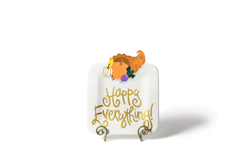 White Square Happy Everything! Plate with Mini Attachment Cornucopia Design