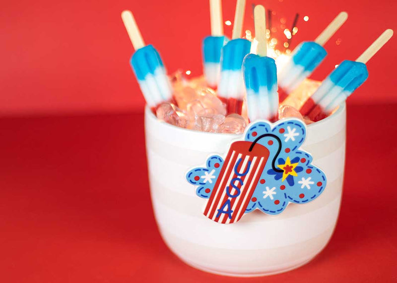 Popsicles on Ice in a White Striped Mini Bowl with Firecracker Mini Attachment