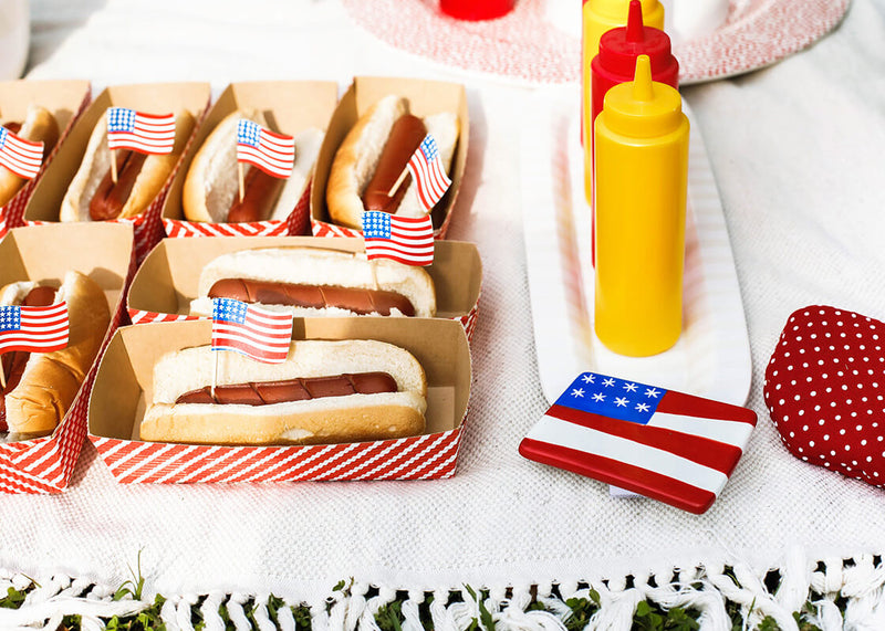 Patriotic-themed Picnic with Flag Mini Attachment on Oval Platter