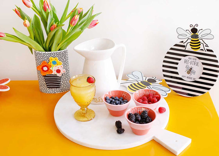 Coordinating Spring Decor with Flowers Mini Attachment on Black Small Dot Mini Oval Vase