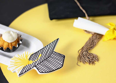 White Stripe Mini Skinny Oval Platter with Mini Attachment Striped Graduation Cap Design
