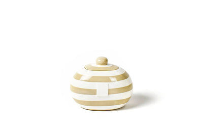 Neutral Stripe Mini Cookie Jar with Hook-and-Loop Fastener for Interchangable Decorations