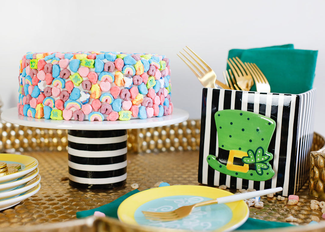 Black Stripe Medium Mini Nesting Cube with Leprechaun Hat Mini Attachment 
