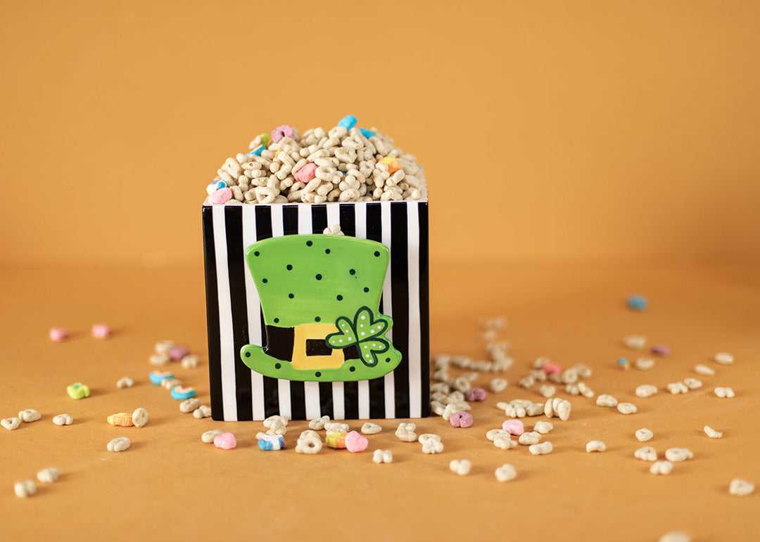 Mini Attachment Leprechaun Hat Design on Medium Mini Nesting Cube Filled with Lucky Charms