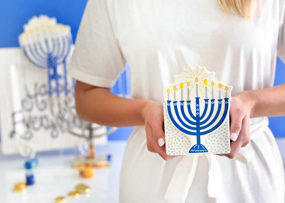Stone Small Dot Mini Nesting Cube with Blue Menorah Mini Attachment