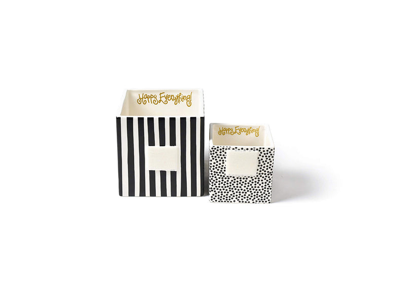 Black Stripe Pattern and Black Small Dot Design Happy Everything! Nesting Cubes