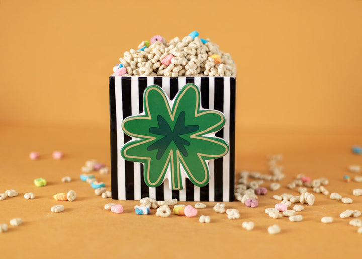 Four Leaf Clover Attachment on Mini Nesting Cube Black Stripe Design
