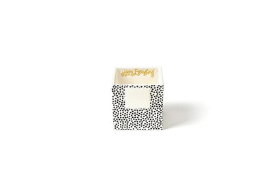 Black Small Dot Mini Nesting Cube with Hook-and-Loop Fastener Gold Writing Happy Everything! Inside Rim