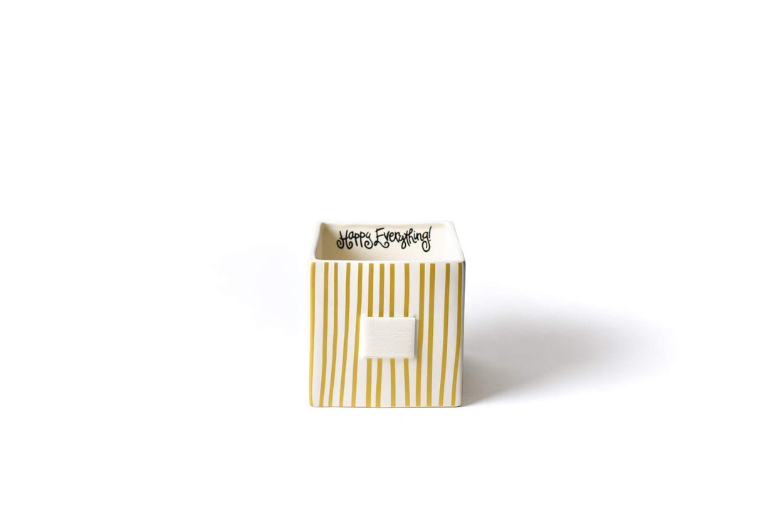 Gold Stripe Mini Nesting Cube Black Writing Happy Everything! in Rim and Hook-and-Loop Fastener