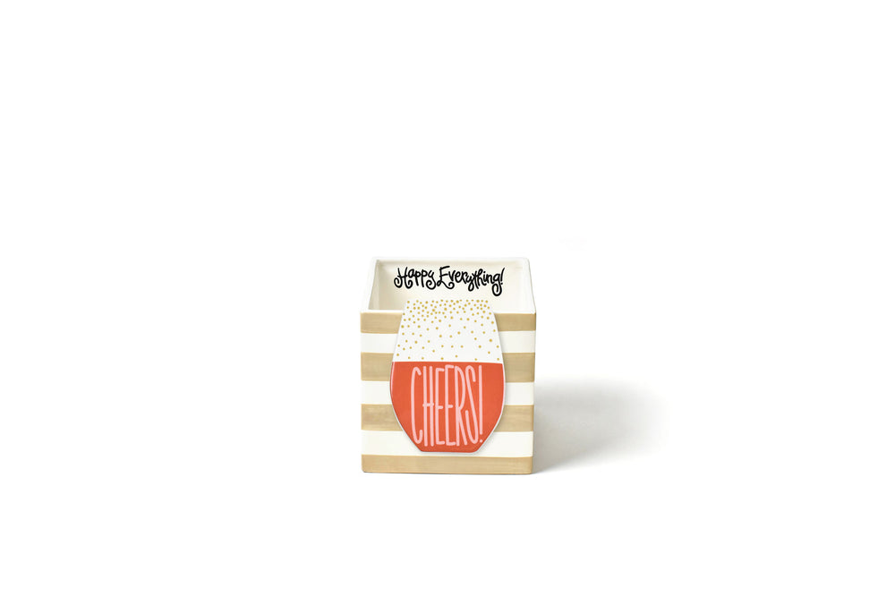Cheers Mini Attachment on Neutral Stripe Nesting Cube Black Writing Happy Everything! Inside Rim