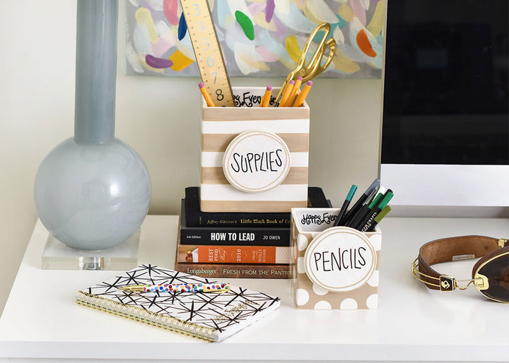 Neutral Stripe Medium Mini Nesting Cube Desktop Storage Solution
