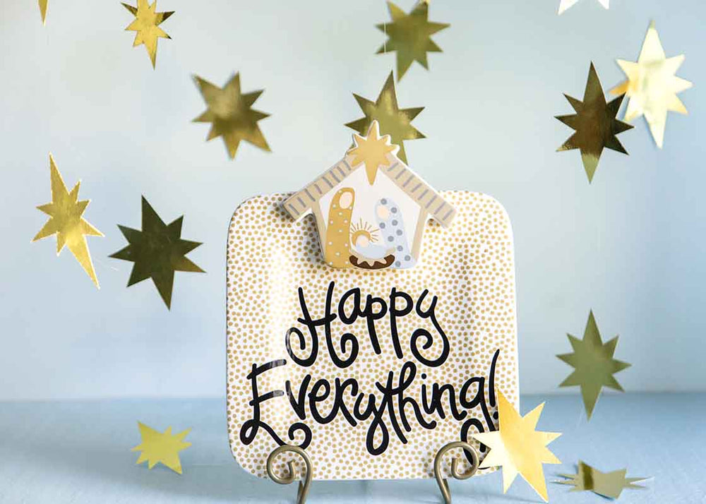 Gold Small Dot Mini Platter with Neutral Nativity Mini Attachment