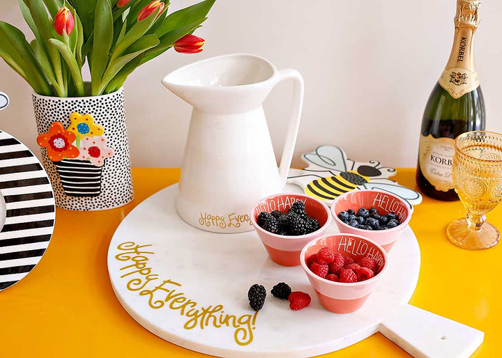 Spring Tablescape with Black Small Dot Oval Vase with Flower Pot Mini Attachment