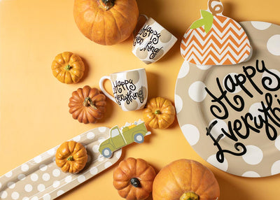 Festive Fall Tablescape Including Pumpkin Truck Mini Attachment on Mini Oval Platter