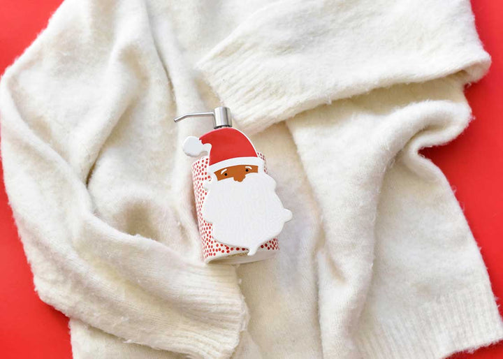 Red Small Dot Mini Soap Pump with Mini Attachment Ho Ho Santa Design