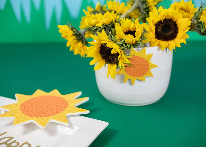 Table Decor with Sun Mini Attachment on White Stripe Mini Bowl and Sun Big Attachment on Platter