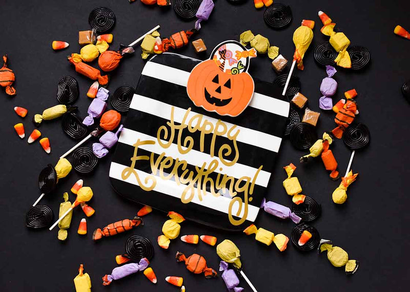 Black Stripe Mini Square Platter with Halloween Candy and Treat Bucket Mini Attachment