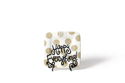 Neutral Dot Mini Square Serving Platter Black Writing Happy Everything! with Hook-and-Loop Attachment