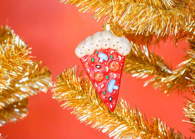 Pizza Ornament on Gold Tinsel Tree