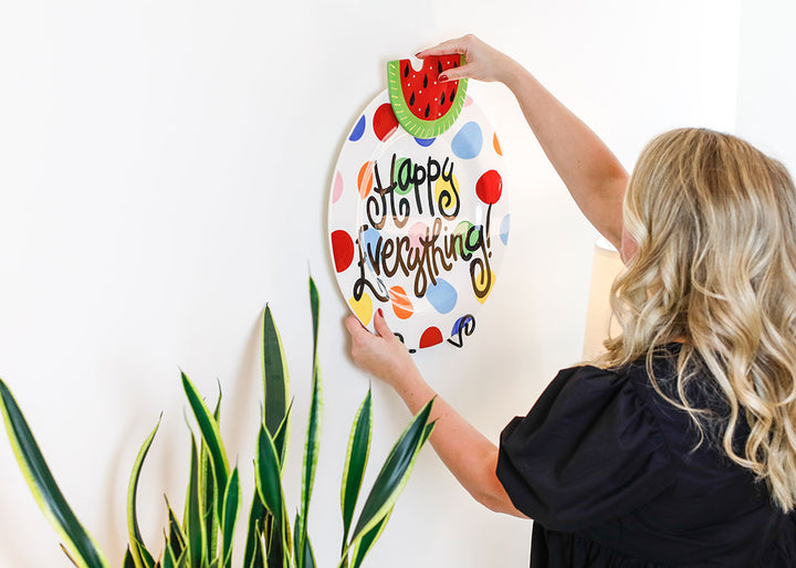 Watermelon Big Attachment on Big Dot Plate Displayed on Wall with Black Swirl Plate Stand