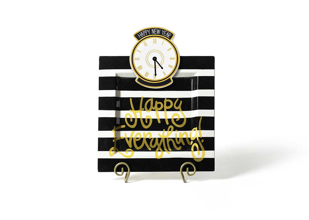 Happy New Year Big Attachment on Black Stripe Big Square Platter on Gold Swirl Plate Stand