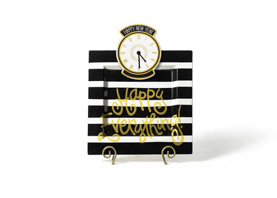 Happy New Year Big Attachment on Black Stripe Big Square Platter on Gold Swirl Plate Stand