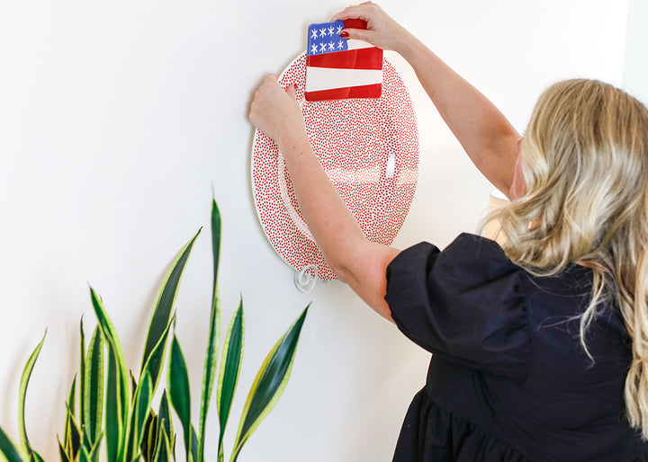 Patriotic Big Attachment for Interchangable Decoration to Big Platter on Hanging White Swirl Plate Stand