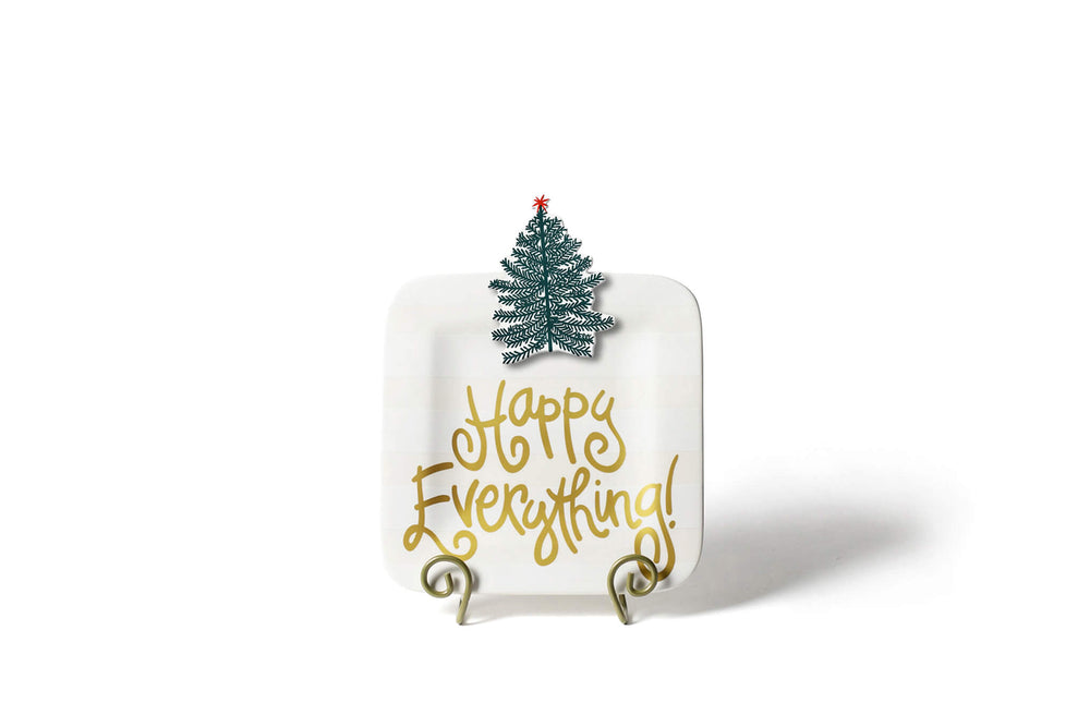 Seasonal Mini Attachment on White Mini Square Serving Platter on Gold Swirl Mini Plate Holder