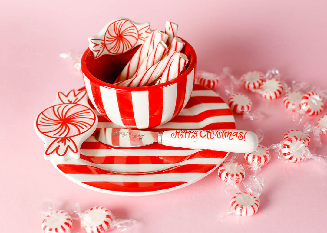 Embellishment Plate in Red Stripe Peppermint Design