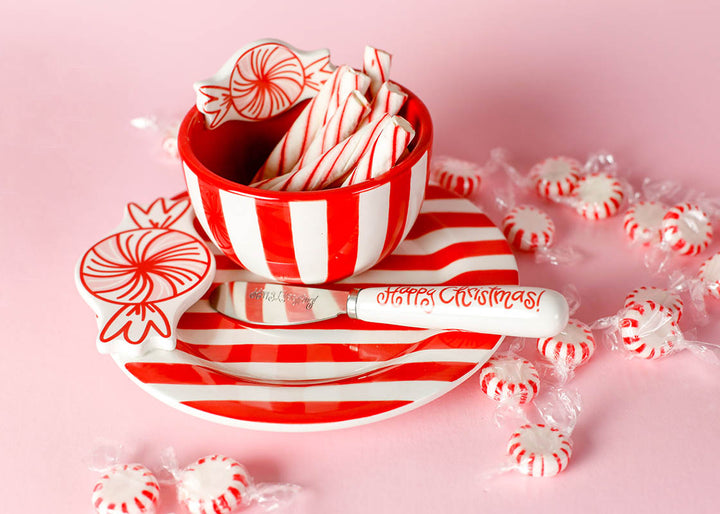 Embellishment Plate in Red Stripe Peppermint Design
