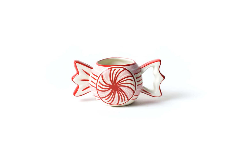 Red Striped Peppermint Shaped Mug with Candy Wrapper Comfort Handle