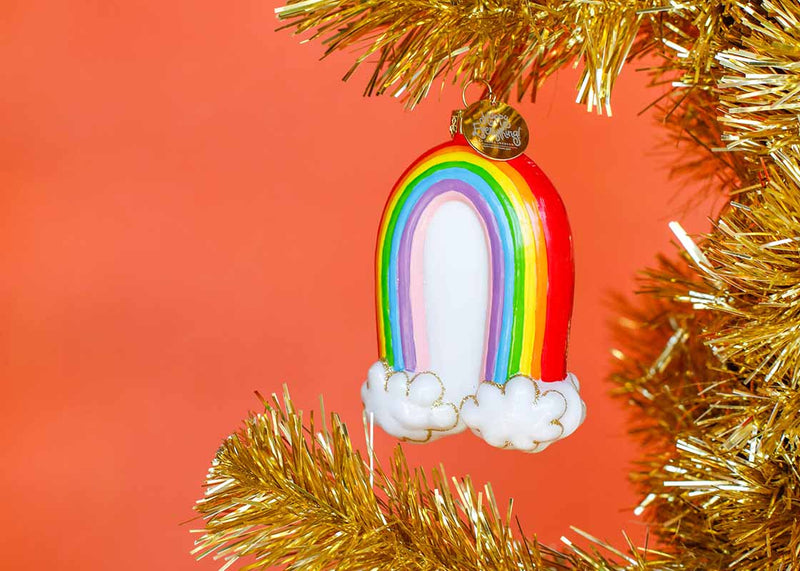 Rainbow Shaped Ornament on Gold Tinsel Tree