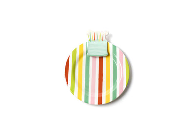 Colorful Striped Plate with Sparkle Cake Embellishment