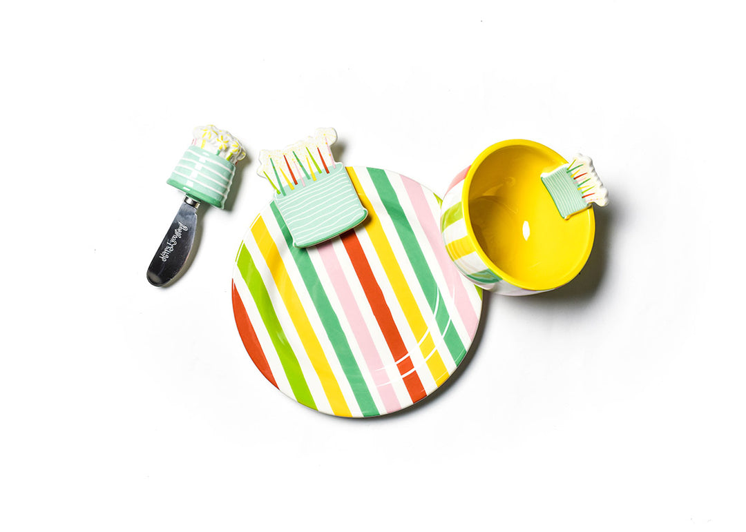 Bowl, Plate, and Spreader with Sparkle Cake Embellishment