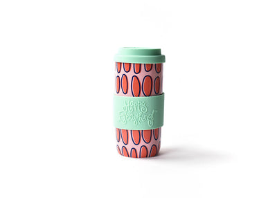 Pink Ceramic Mug with Soft Red Beaning Design Mint Green Silicone Spill-free Lid and Wrap