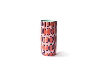 Pink Ceramic Travel Mug with Soft Red Circle Beaning Happy Everything! Design