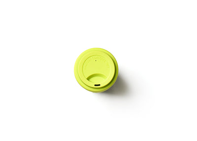 Top View of Lime Green Silicone Lid on Ceramic Travel Mug